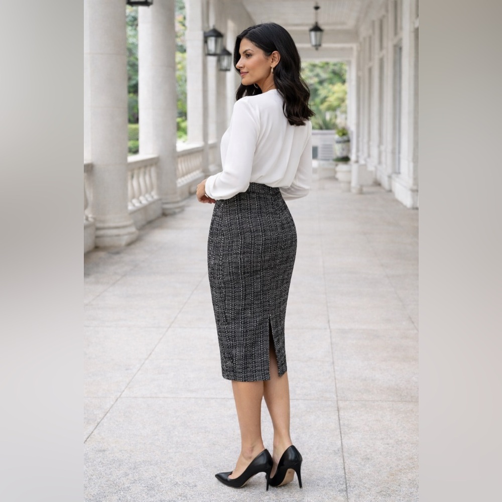 Chic Black Tweed Pencil Skirt - Picture 8 of 8